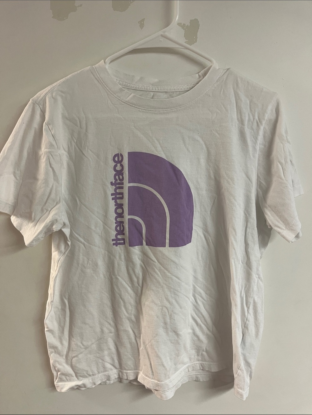 The North Face White Tee with Purple Logo Graphic